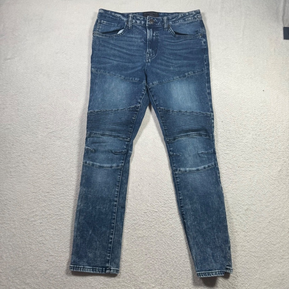No Boundaries Moto Jeans Mens 32x30 Blue Excellent Ribbed Acid Wash Slim Biker